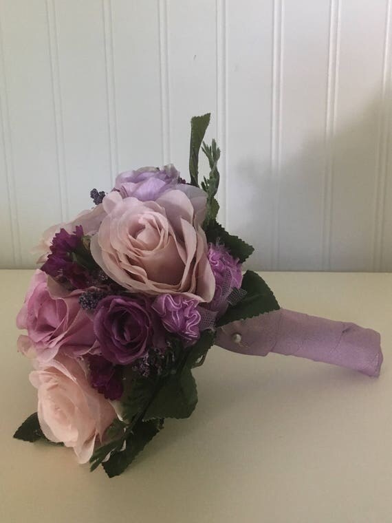 Purple flower bouquet silk flower arrangement table