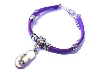Purple Suede, white Tongue charm bracelet