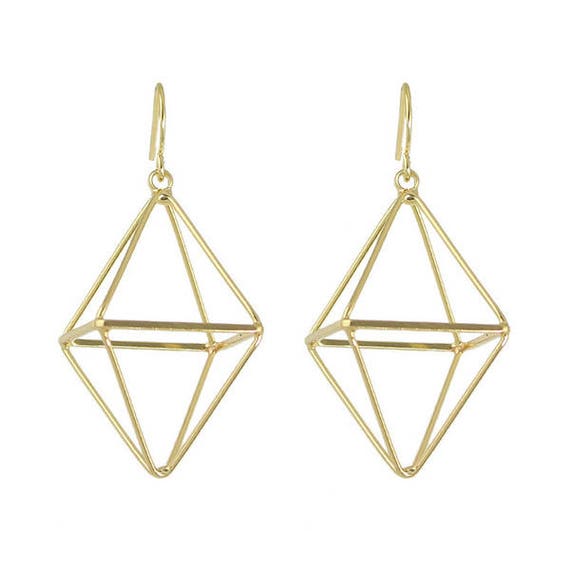 Unique 3D Diamond Shaped Four Sided Gold Geometric Statement