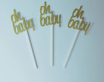 Oh Baby Cupcake Toppers, Boho Baby Cupcake Toppers, Baby Shower Cupcake Toppers, Oh Baby, Custom Parties by PartyAtYourDoor on Etsy