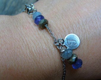 Tiny Chain Bracelet Mineral Bracelet Stone Bracelet Initial Jewelry Dainty Bracelet Stone Stainless Steel Chain Bracelet Boho Bracelet
