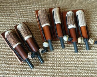 SCKLeather Handmade Bushcraft EDC Antler Handle Ferrocerium Rod Fire Starters with Holder