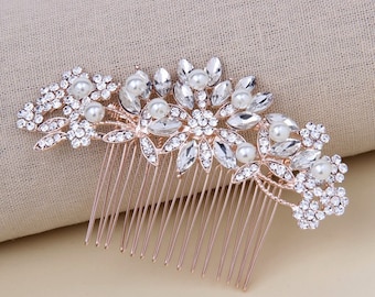 Bridal Hair Comb Rose Gold Crystal Wedding Hair Comb Bridal Hairpiece Wedding Hair Jewelry Accessories for Bride Bridesmaids