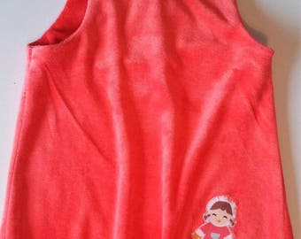 Organic bamboo velour, coral pinafore dress