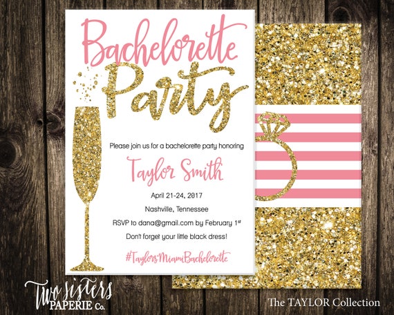 Gold Glitter Bachelorette Party Invitation & Itinerary Gold