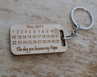wooden keyring, the day you became, fathers day, mothers day, godparent gift, personalised keyring, wooden engraved gift, bespoke keyring