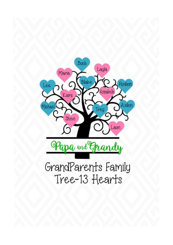 Download Grandparents Family Tree with 13 Hearts SVG EPS Ai and Pdf