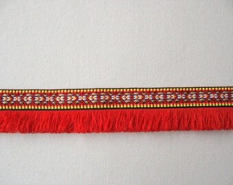 2 Yards Bohemian Fringe Trim, Fringe Ribbon, Fringe Tape, Aztec Trim in Red Color