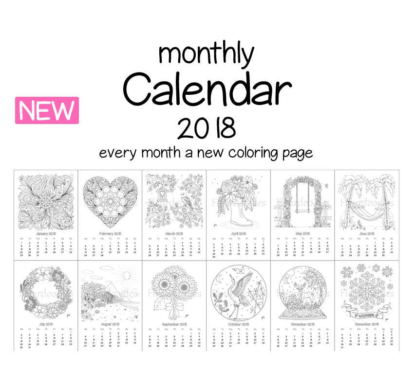 Monatskalender 2018 zum Ausmalen Kalender zum Drucken
