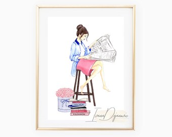 Fashion illustration print Pink suit Fashion sketch print Fashion poster Fashion illustration print wall art home decor