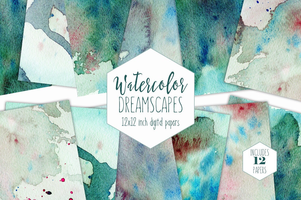 TEAL WATERCOLOR SPLATTER Digital Paper Pack Commercial Use ...