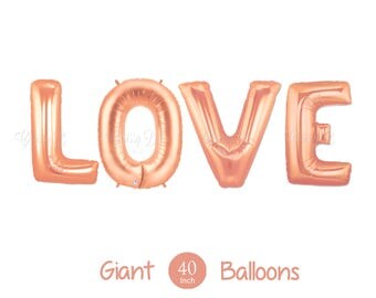 New Rose Gold LOVE Balloons - Giant 40" Inch Rose Gold Mylar Balloons in Letters L-O-V-E - Valentines Day Balloons, Wedding Decorations
