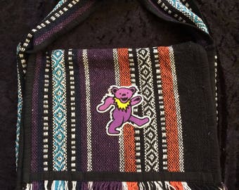 Purple Dancing Bear on Dark Toned Haverscsk Bag