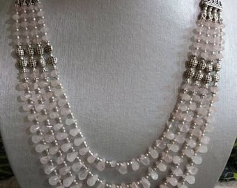 Four Strand Rose Quartz Beaded Necklace