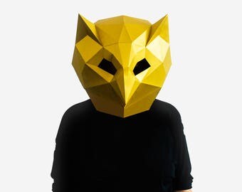 Owl Mask, DIY printable Animal Head,Instant Pdf download, DIY New Year Mask, Printable Mask, 3D Pattern, Polygon Masks