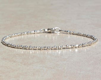 Karen Hill Tribe Silver Bracelet, Beaded Stacking Bracelet, Gift for Her, Delicate Dainty Silver Bracelet, Simple Stacking Bracelet, Gift