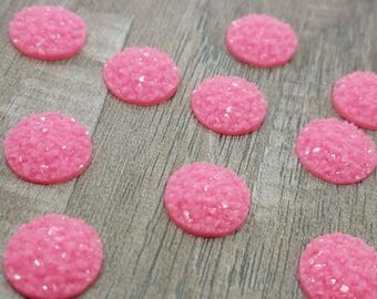 12mm Fresh Pink Flat Faux Druzy Cabochon - 10 pcs