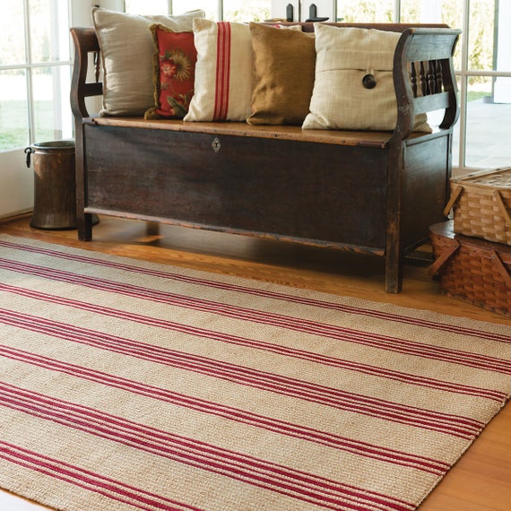 Farmhouse Red Striped Braided Jute Rug