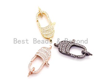 CZ Clear Micro Pave Lobster Claw Clasp, Cubic Zirconia Clasp/Connector/Link, Black CZ Clasp, 34x15mm, sku#H49