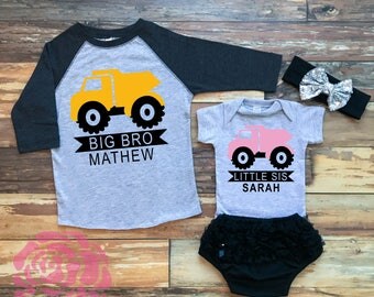 Big Brother Little Sister Shirt Set, Big Brother Little Sister Shirts, Big Brother Shirt, Little Sister Bodysuit, Dump Truck Sibling Shirts