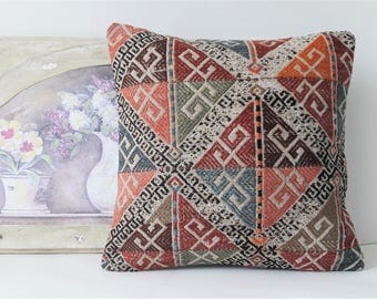 Sofa pillow, vintage kilim pillow, living room decoratioon, wool cushion cover