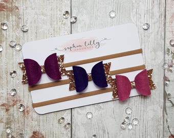 Rose gold felt hair bows