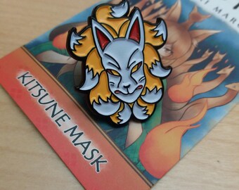 Kitsune Mask Enamel Pin Badge - Japanese Fox Yokai by Rohkova