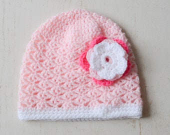 Cute baby hat with its flower pink and white birthday gift