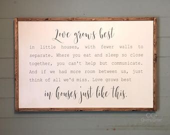 Love Grows Best in Little Houses Just Like This | Little Houses Sign | Love Grows Best Sign | Farmhouse Style Wood Sign | Framed Wall Art