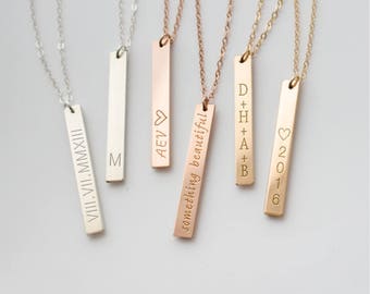 Silver Bar Necklace, Silver Name Necklace, Silver Name Plate Necklace, Engravable Necklace, Sterling Silver, Gold, Rose Gold • NBV26x3