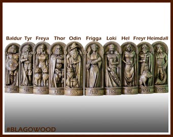 Scandinavian gods, 10 pieces, Odin, Frigg, Thor, Loki, Freya, Freyr, Tyr, Hel, Heimdall, Baldr scandinavian phanteon, norse god, asatru,