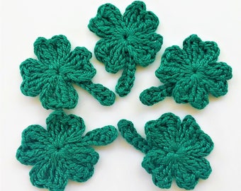 5 applique 5 handmade Crochet crochet - clover clover appliqués-appliqués au crochet - 5 handmade Crochet shamrocks