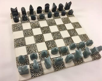 MADE TO ORDER - Ceramic handmade chess set, hand made chess pieces, chess board, porcelain chess set