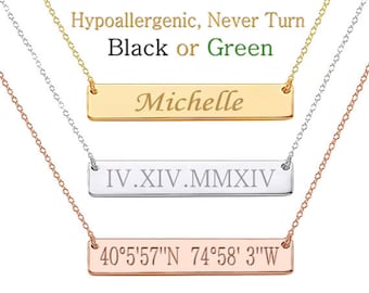 Custom Name, Bar Necklace, Personalized Name Necklace, Roman Numeral, Initial, Greek Letters,Morse Code,Zodiac,Date Necklace,Bridesmaid Gift
