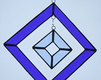 Stained Glass Sun Catcher Square Hanging in Blues