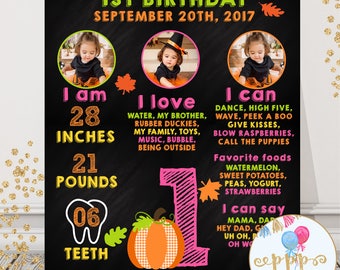 Fall First Birthday Chalkboard, First Birthday, Pumpkin Birthday, Photo Birthday Board