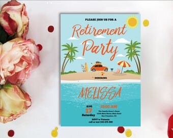 Beach Retirement Invitations Themed Party Printable Digital Beach Retirement Invitations Themed Party Printable Digital