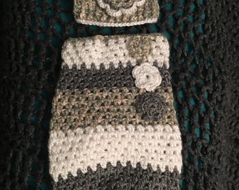 Crocheted Newborn Girl Baby Cocoon & Hat Set