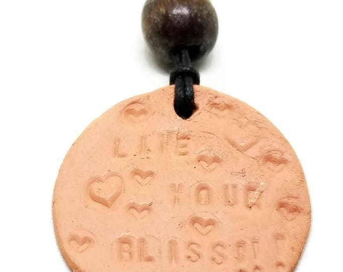 Terracotta Clay Essential Oil Diffusing Necklace, Aromatherapy Clay Necklace, Hand Stamped Adjustable Necklace, Unique Birthday Gift