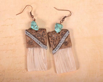 Faux bone and turquoise earrings