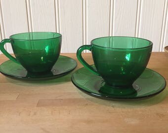 Beautiful vintage green glass tea cups