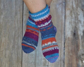 colourful House socks, handknit, 37/38