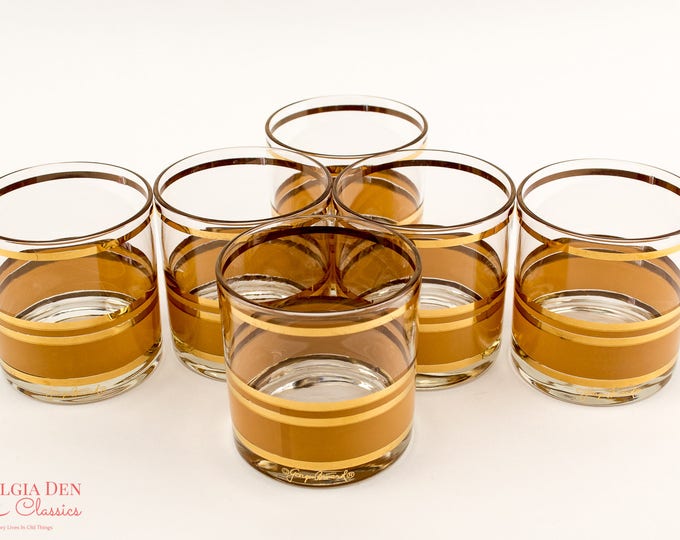 MCM Lowball Glasses | Vintage Georges Briard Signed Glasses | Lowball Glass Set Of 6