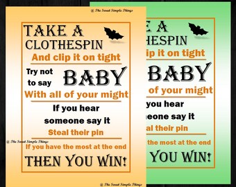 Halloween Baby Shower, Halloween Shower Printable, Halloween Don't Say Baby, Halloween Clothespin Game, Black Bat, Digital Instant Download