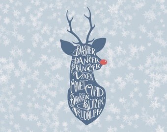 Dasher dancer prancer vixen comet cupid donner blitzen and rudolph svg reindeer svg christmas svg reindeer head svg silhouette cricut