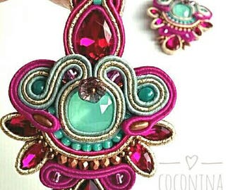 Soutache earrings, long earrings, embroidered by hand, chandelier earrings, goldfilled earrings, soutache long earrings, handmade jewelry.