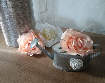 Small zinc watering can and its cast to order roses