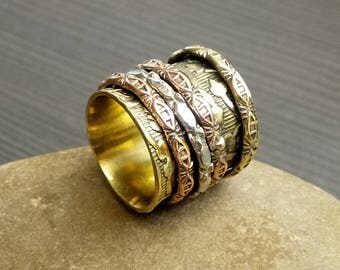 3 Tone Spinner rings | Ethnic fusion rings | Finger spinner rings | Wide band rings | Birthday gift Fiddle rings | Wide Spinner rings | R42