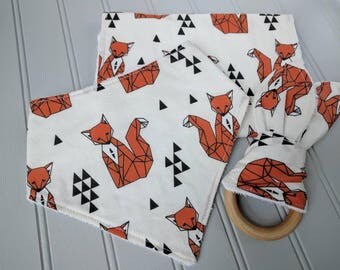 Modern Bandana Bib | Fox Bandana Bib | Baby Gift Set | Geometric Fox Baby