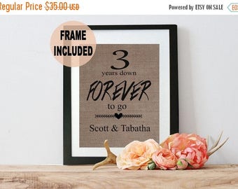 ON SALE 3rd Anniversary Gift - 3 Year Anniversary - Anniversary Burlap Frame - 3 Year Anniversary Gift for Her - Third Anniversary - Three Y